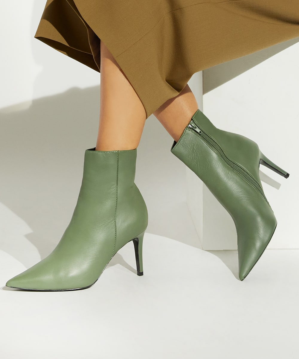 Green hot sale leather booties